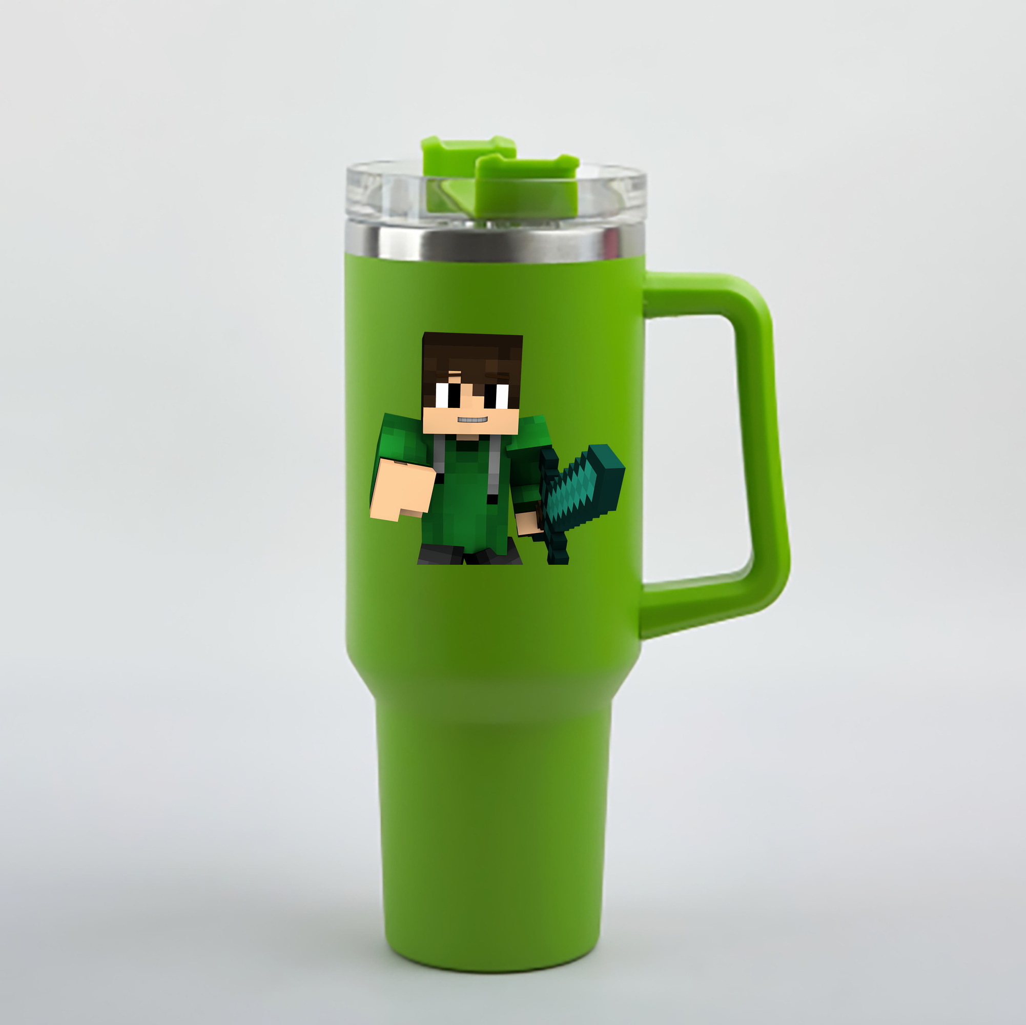 （画像用） マインクラフト ブロックの世界 Minecraft MC Block world 1200mL車用タンブラー - クリスタルステッカー（プラスチックストロー付き）